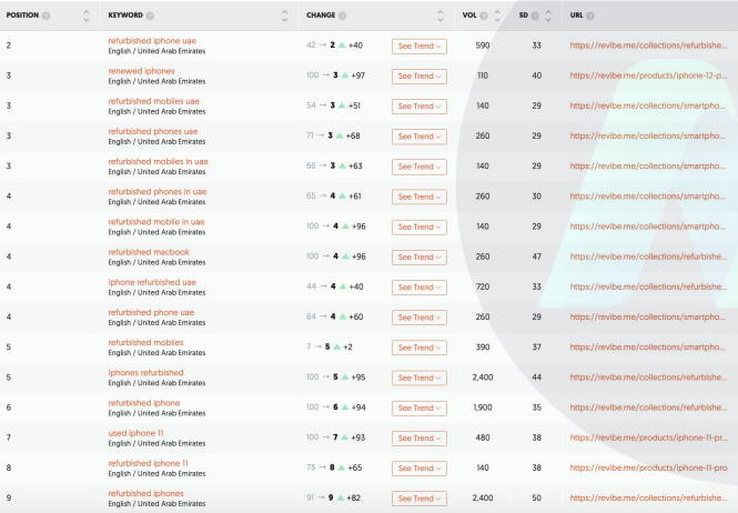 Revibe Keywords Ranking in UAE